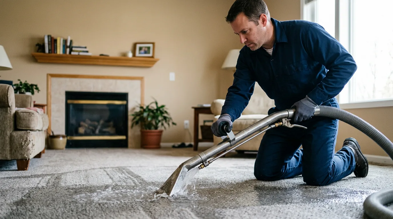 Water damage restoration technician working near Pleasantville, OH